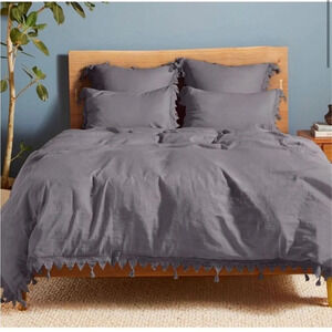 Anthropologie Scalloped Crochet Collection Twin Size Duvet Cover Dark Gray New